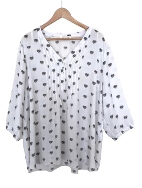 Rose + Olive Sheer White Blouse With Hearts - Size 2X